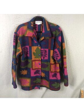 Vintage Peter Popovitch Jacket Womens L Multicolor Fleece Leaf 90s Autumn Boho